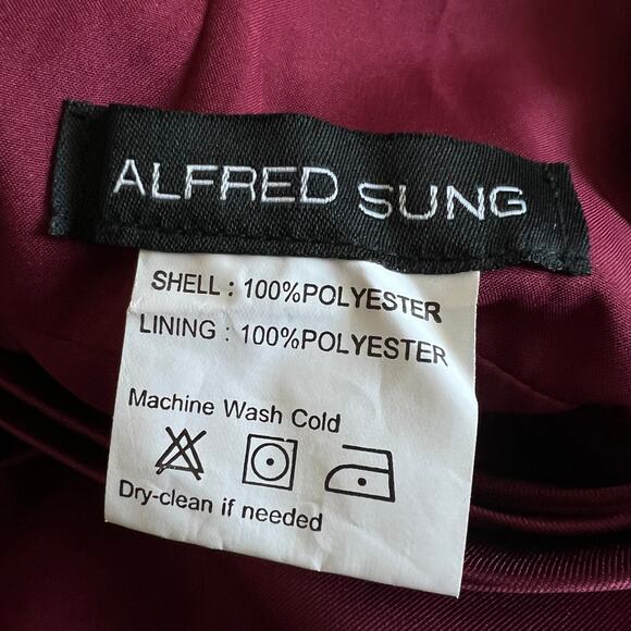 Alfred Sung Dress Size 18 Halter Lace Up Twill Criss Cross Burgundy - Picture 3 of 15